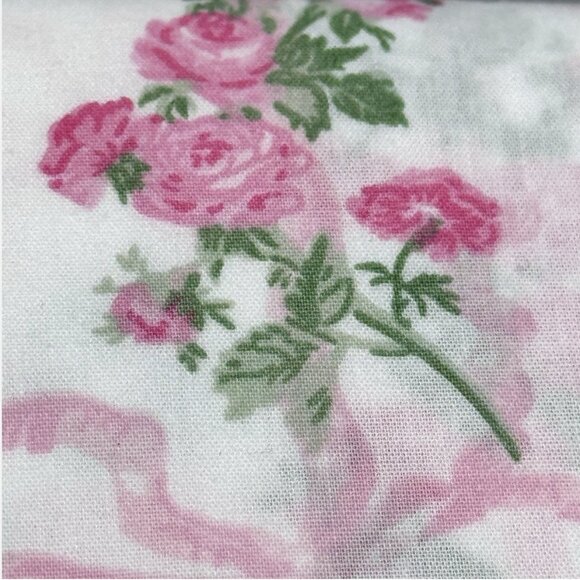 4pc Laura Ashley FULL Sheet Set FLORAL RIBBON STRIPE Bows Pink Roses Cottage NEW - Picture 2 of 9